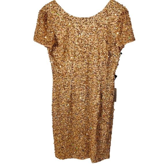 Adrianna Papell Sequin Dress Gold Short Sleeve Holiday Party Glam Size 12 - Picture 3 of 13